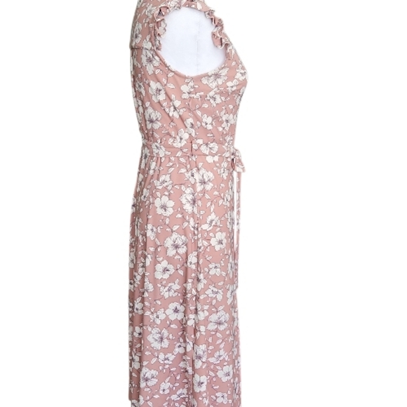 Monteau Los Angeles Floral Button-Front Tie-Waist Dress - Dusty Rose - Picture 3 of 6
